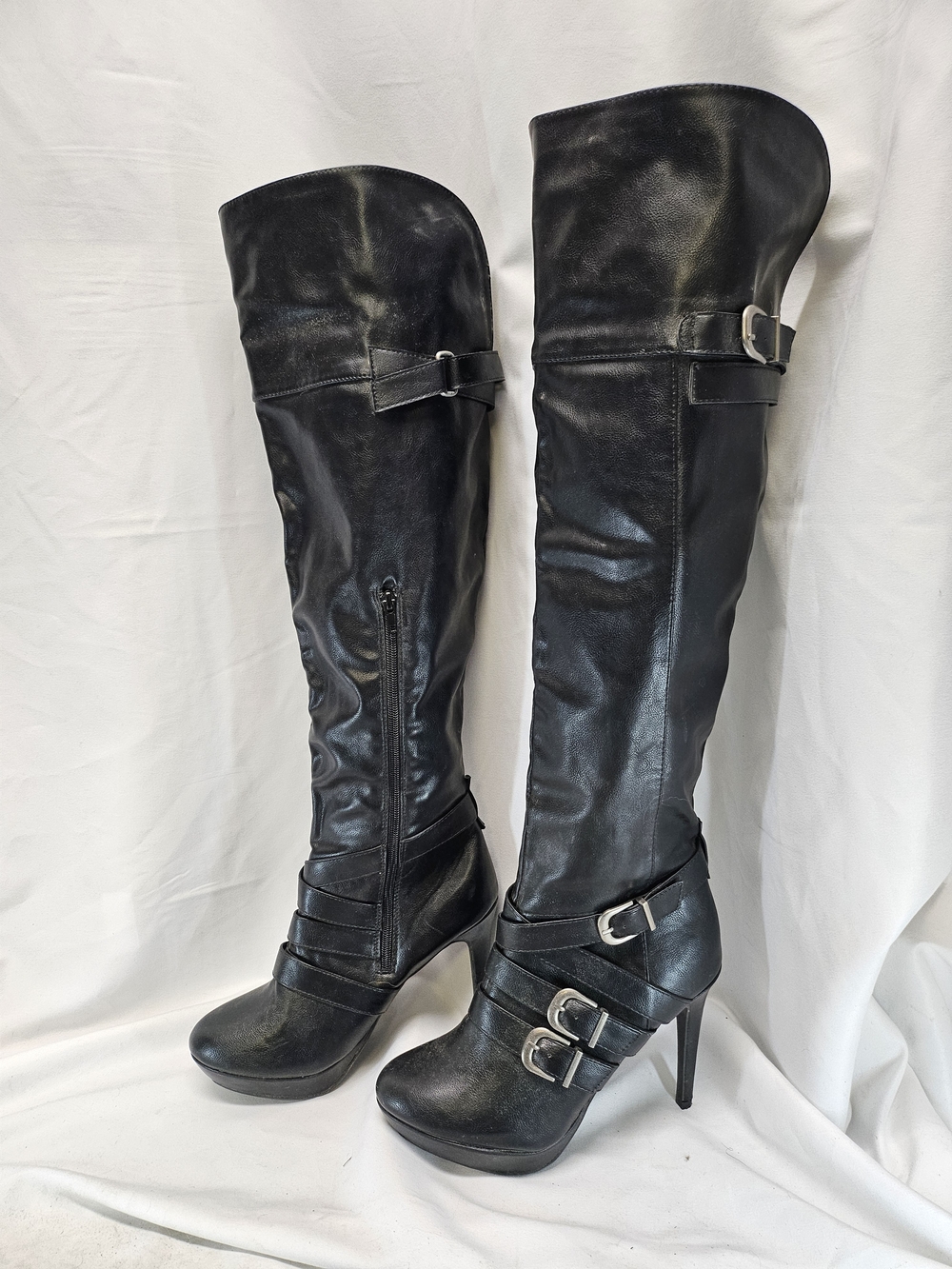 XOXO Black Over-the-Knee Buckle Stiletto Boots